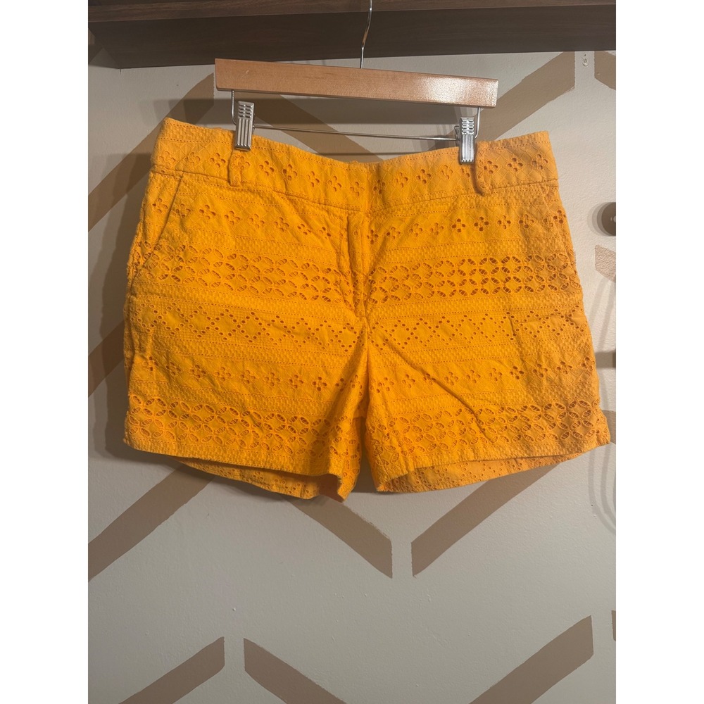 LOFT‎ Riviera Shorts Womens 12 Orange Eyelet Embroidered Mid Rise Marigold